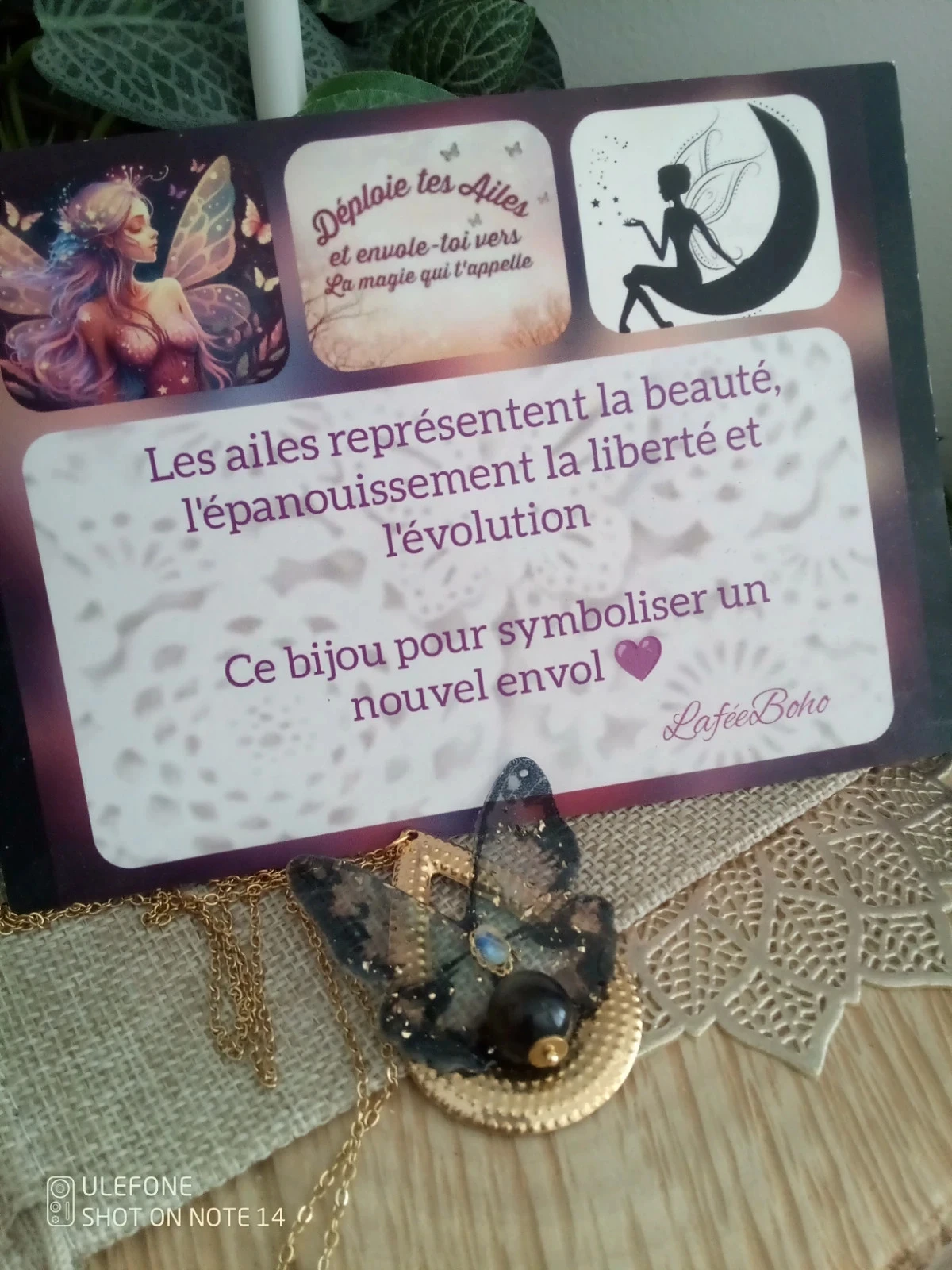 Collier papillon noir avec pierres obsidienne oeil céleste – photo 2